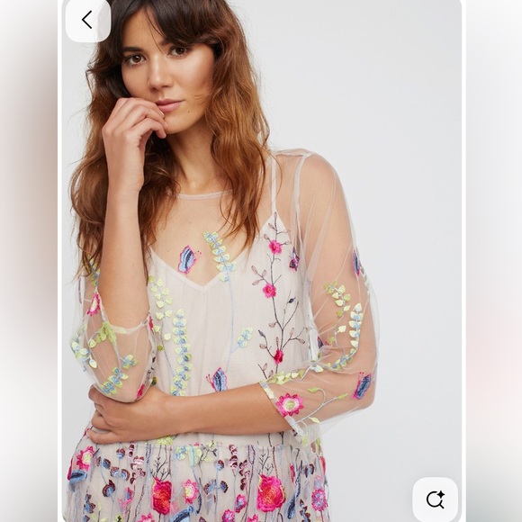 Free People Sheer Garden Colorful Tea Party Embroidered Mini Dress - Picture 2 of 6